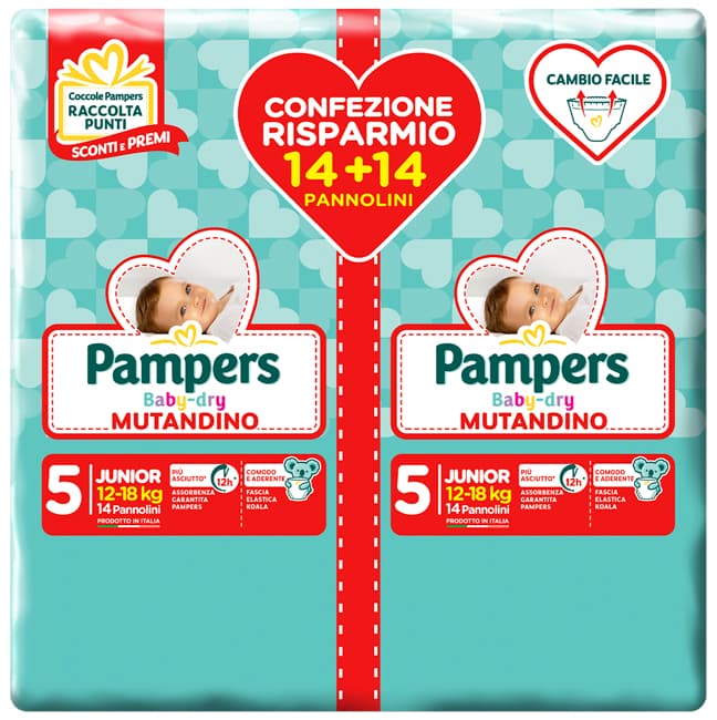 Pampers baby dry pannolino a mutandina duo dwct junior 28 pezzi