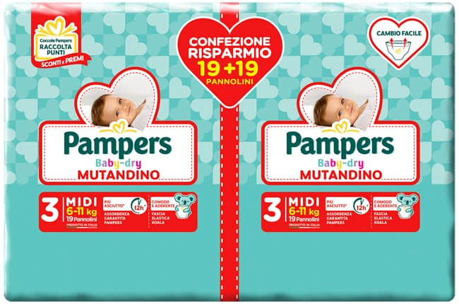 Pampers baby dry pannolino a mutandina duo dwct midi 38 pezzi