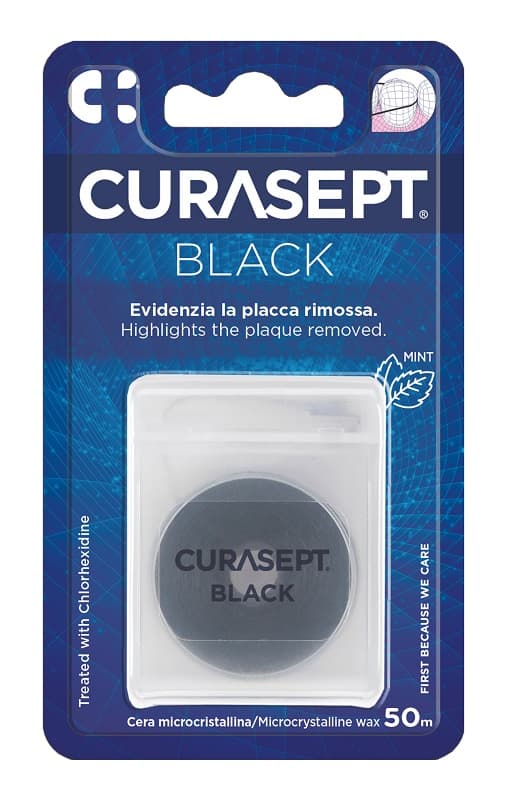 Curasept Floss Nero Cerato Filo Interdentale con Clorexidina 50 m