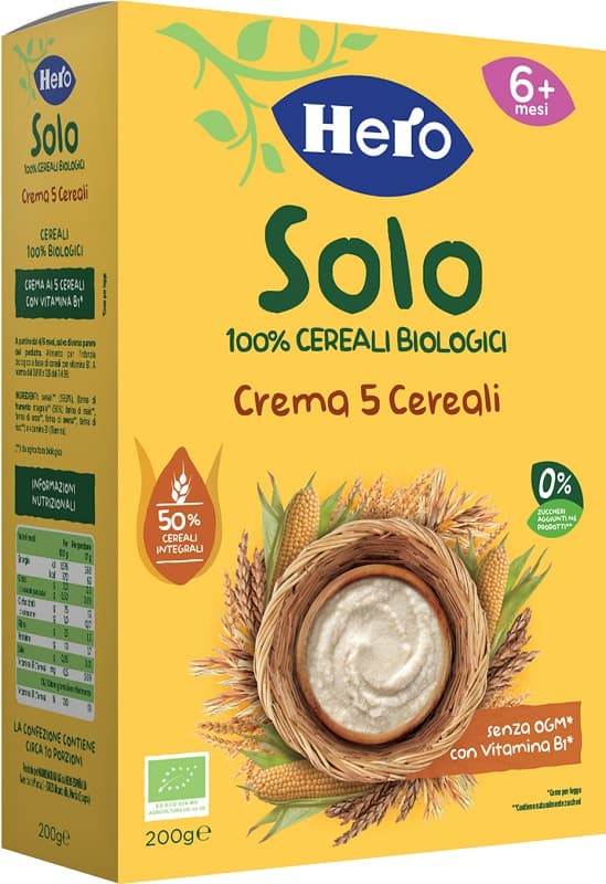 Hero Solo 100% Cereali Biologici Crema 5 Cereali 200 gr