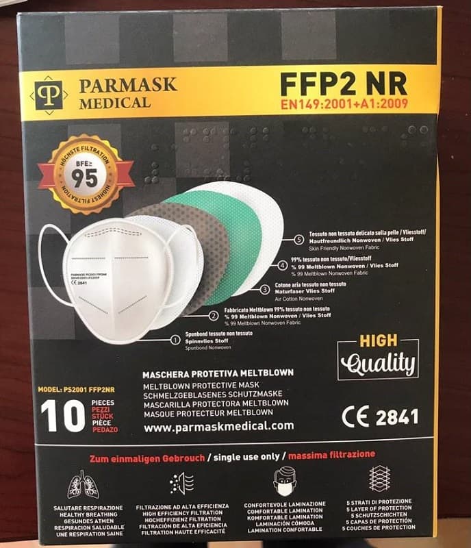 Mascherina parmask medical ffp2 black 10 pezzi