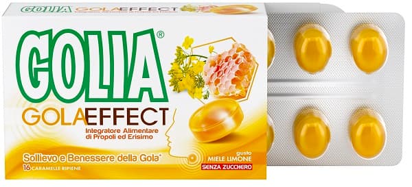 Golia Gola Effect Integratore Alimentare per la gola Limone Miele, 16 caramelle
