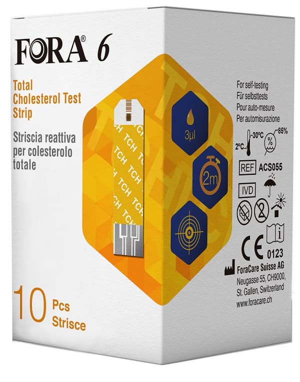 Strisce reattive fora 6 connect acs055 per la rilevazione del colesterolo 10 pezzi