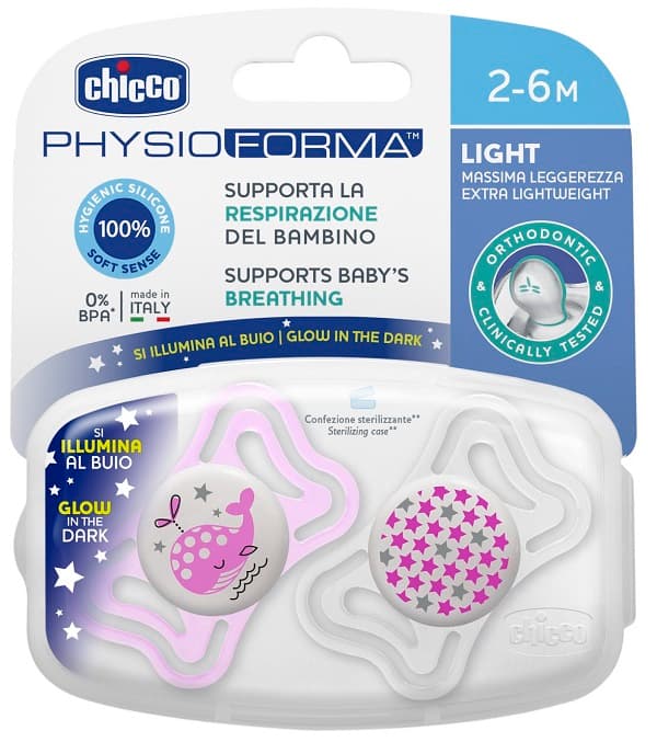 Chicco succhietto light luminoso silicone 2-6 mesi 2 pezzi