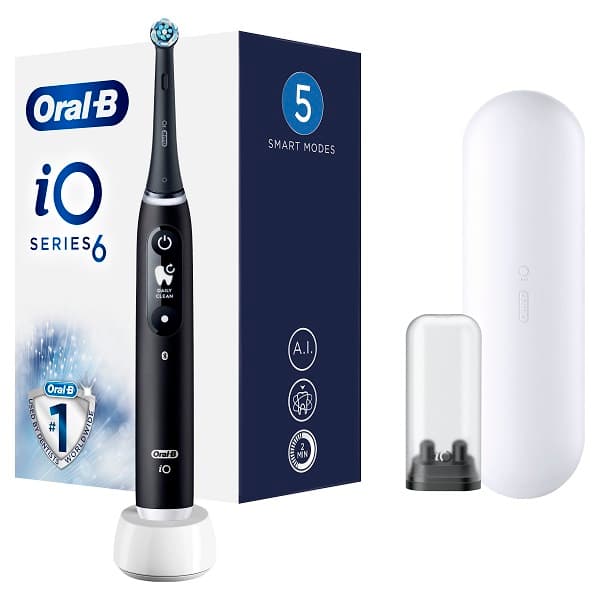 Oral-B iO6 Spazzolino Elettrico Ricaricabile Nero Con Custodia Da Viaggio, 2 Testine