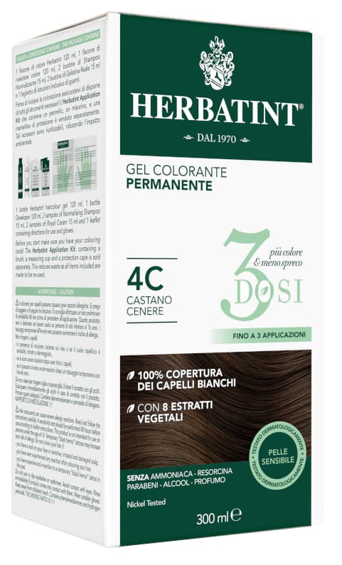 Herbatint Tintura Capelli Gel Permanente 3Dosi 4C Castano Cenere 300 ml