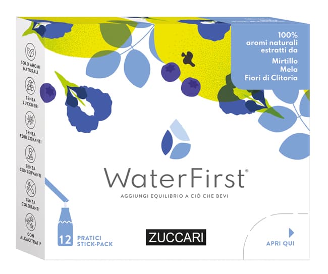 Zuccari WaterFirst - Aromatizzatore per Acqua Mirtillo Mela Clitoria, 12stick
