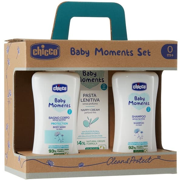 Chicco Baby Moments Set Bagnoschiuma 200ml + Shampoo 200ml + Pasta Cambio 100ml