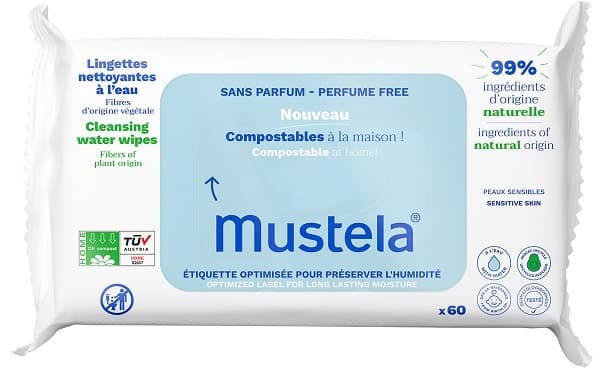 Mustela Salviette all' Acqua Compostabili per Bambini 60 pezzi
