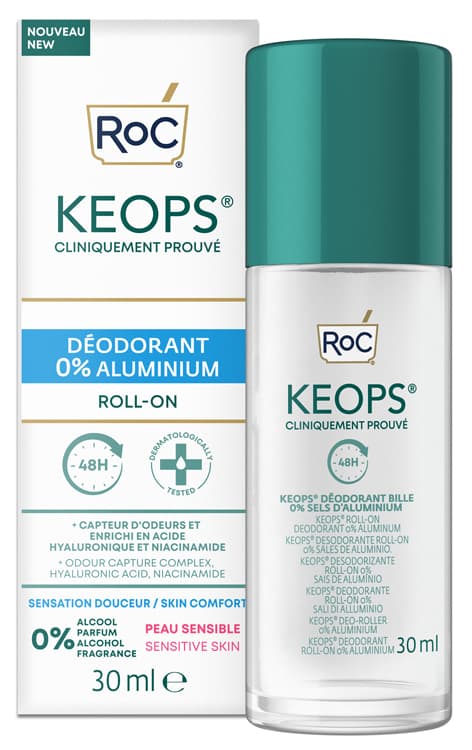 RoC KEOPS - Deodorante Roll On 48H 0% Sali di Alluminio Pelli Sensibili, 30ml