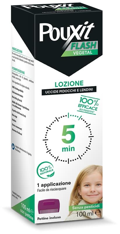 Pouxit flash vegetal lozione pidocchi e lendini 100 ml con pettine