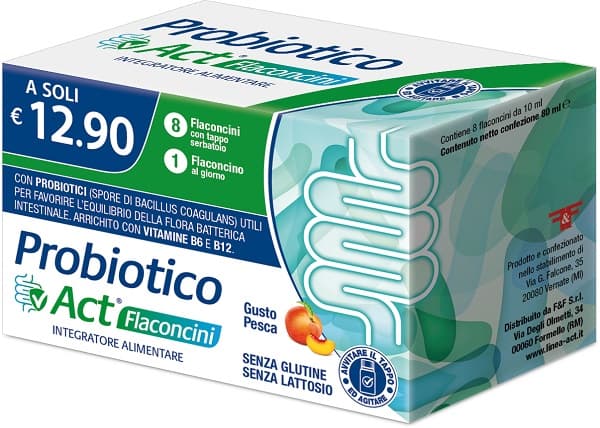 Linea Act Probiotico Act Flaconcini Integratore Equilibrio Intestinale Gusto Pesca, 8 Flaconcini