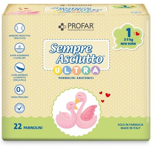 Profar Sempre Asciutto Pannolino Anatomico Ultra New Born 2/5 Kg 22 Pezzi