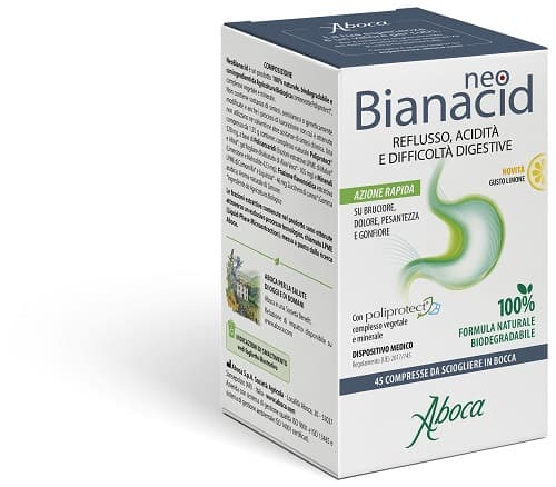 Aboca NeoBianacid Reflusso Acidità Difficoltà Digestive Gusto Limone, 45 Compresse