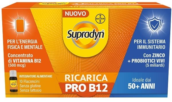 Supradyn Ricarica Pro B12 Integratore Adulti 50+ Con Vitamina B12 E Zinco, 10 Flaconcini