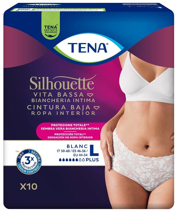 Pannolone A Mutandina Assorbente Tena Silhouette Plus White Large 10 Pezzi
