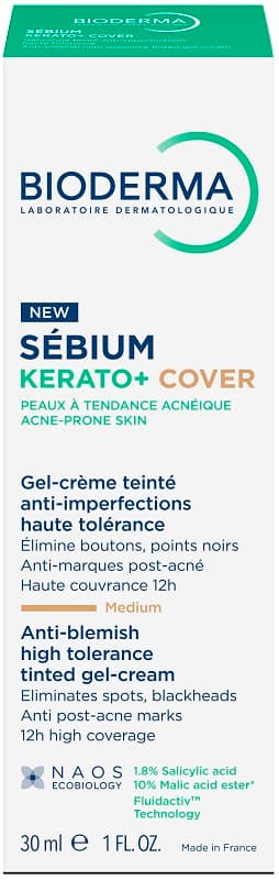 Bioderma Sèbium Kerato+ Cover 30 ml Gel-Crema Colorata Anti-Imperfezioni per Pelle a Tendenza Acneica