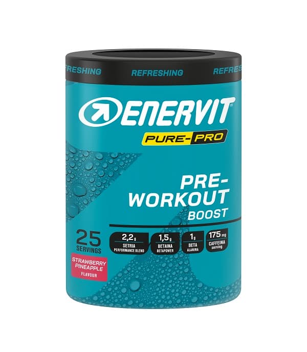 Enervit Pure-Pro Pre-Workout Boost Integratore In Polvere per Forza ed Energia Gusto Ananas e Fragola 313 Gr