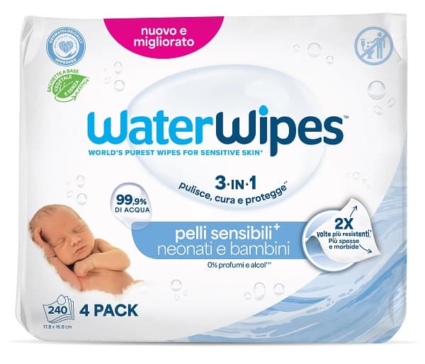 Waterwipes BIO Baby Salviette Detergenti per Neonati 4x60 Unità
