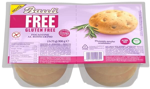 Bauli Free Focaccine Rosmarino 4 Pezzi Da 75 G