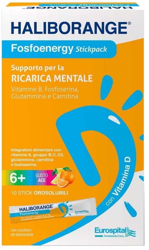 Haliborange Fosfoenergy 10 Stick Gusto Ace Integratore per il Supporto Della Ricarica Mentale e Memoria