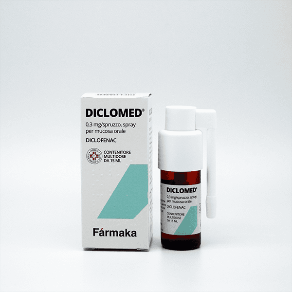 Diclomed Spray 0,3 mg/dose Antidolorifico Anti Infiammatorio Mal di Gola Diclofenac 15 ml