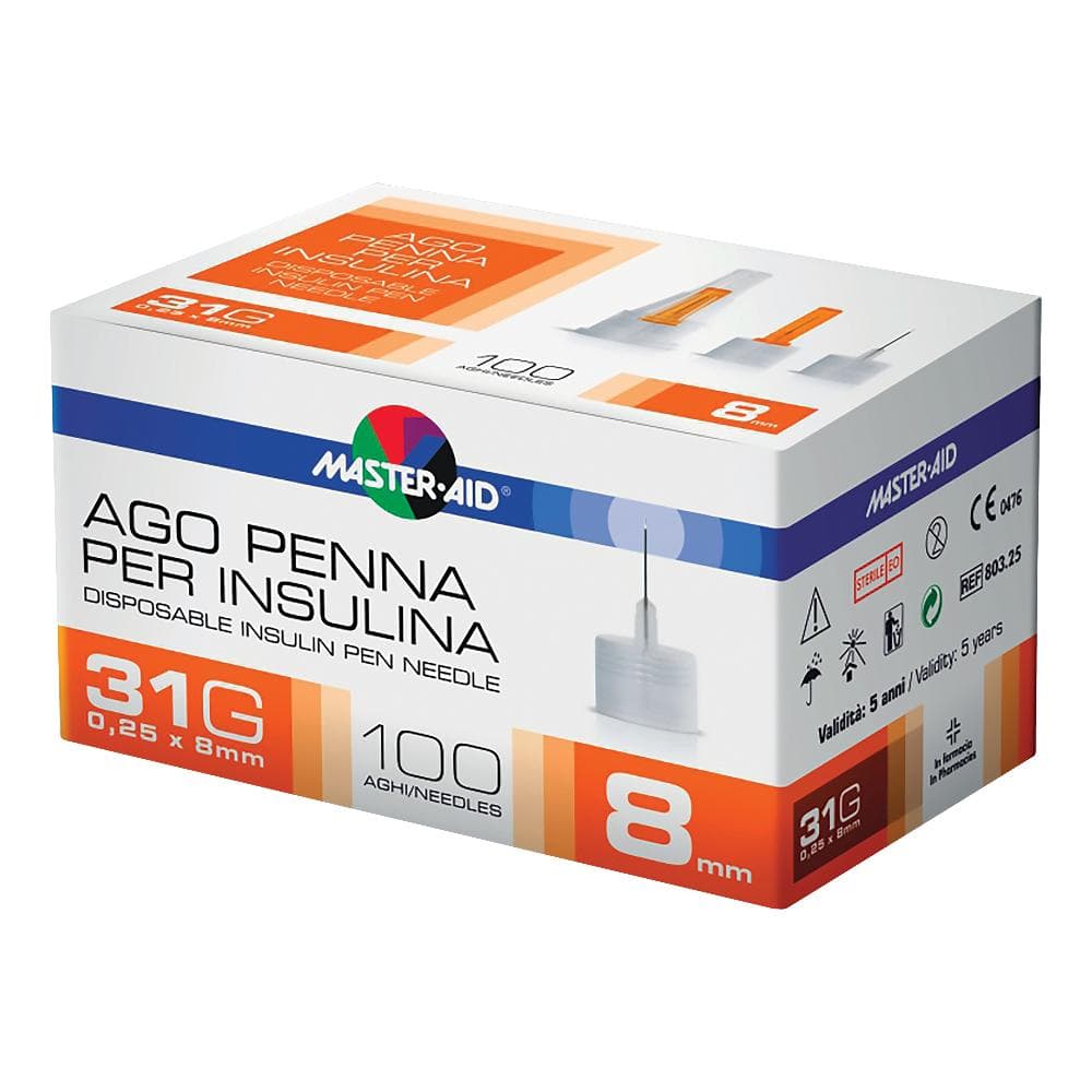 Ago per penna da insulina master-aid 31 gauge 8 mm 100 pezzi