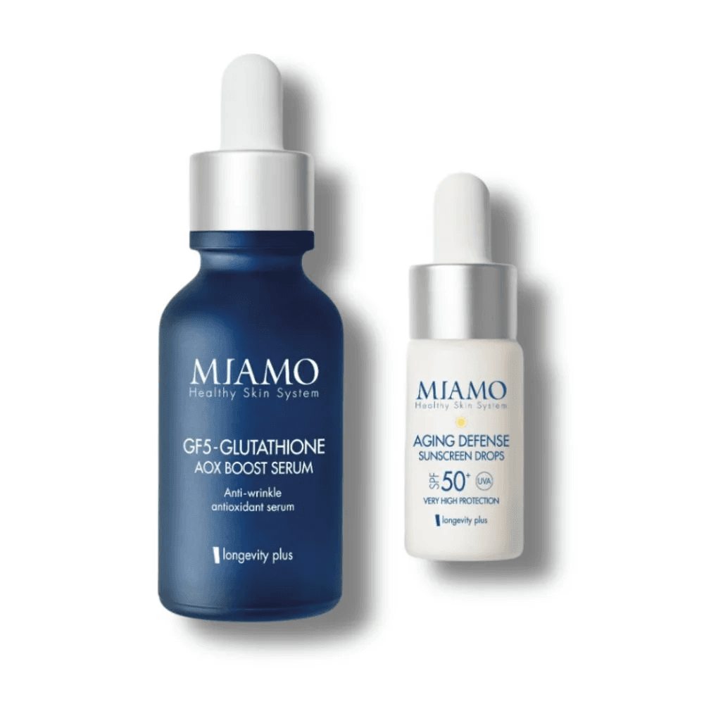 Miamo cofanetto 2025 antiox boostre anti ossidante gf5 glutathione 30 ml + aging defense 10 ml
