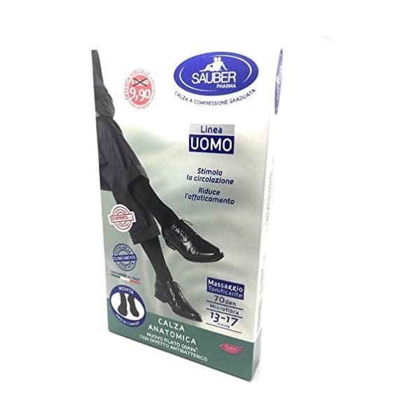 Sauber Pharma Calze e Collant Linea Uomo Calza Anatomica a Compressione Graduata 70 Den Filato Q-Skin 1 Paio Nero P Offerta