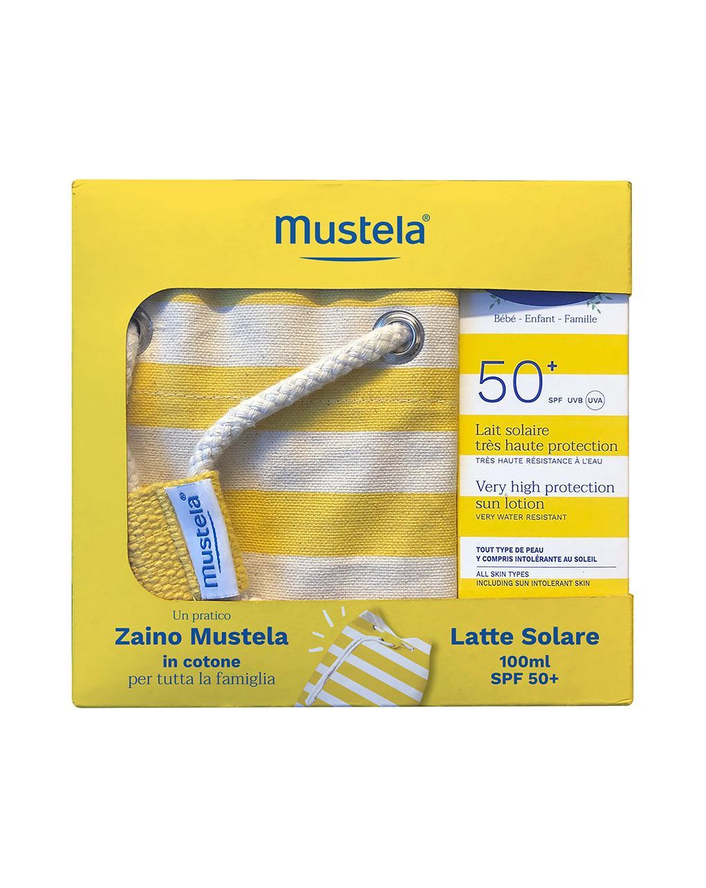 Mustela Kit Latte Solare SPF50+ per Bambini 100ml + Zaino Mare