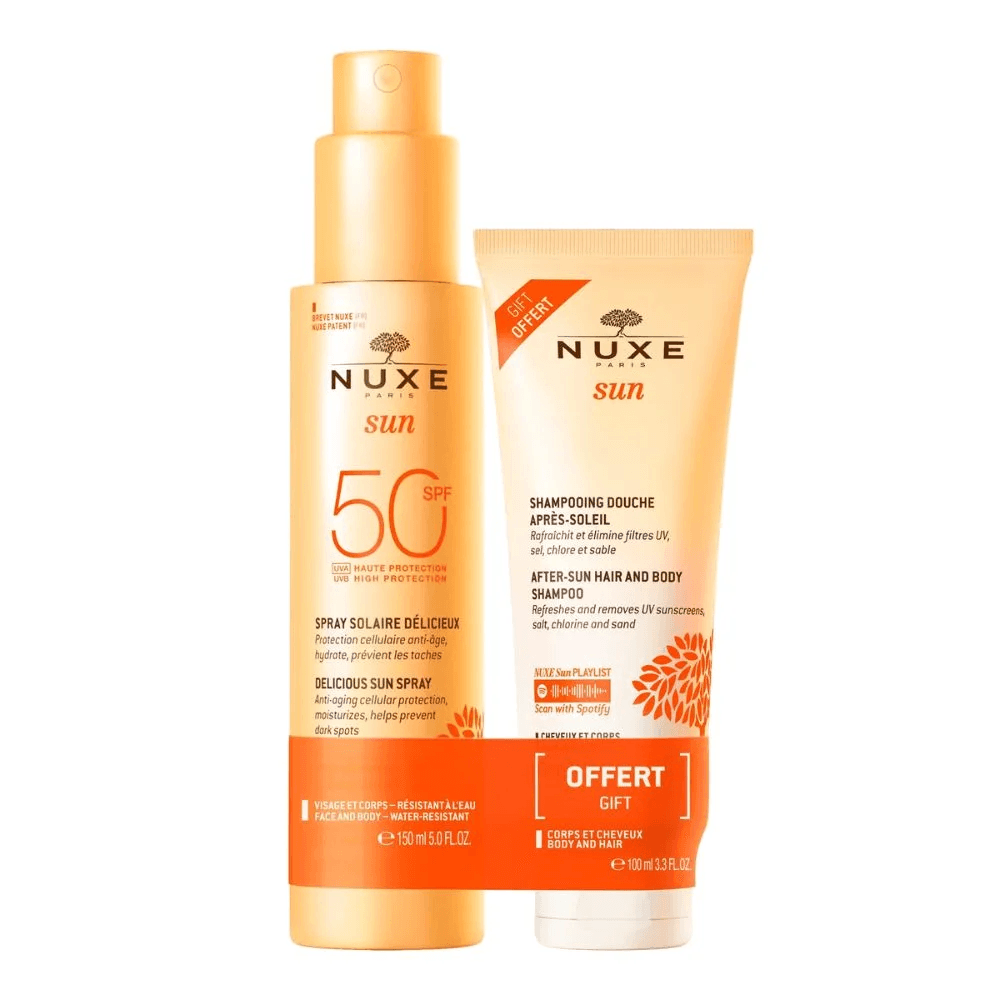 Nuxe Sun PROMO Latte Spray Protezione Solare SPF 50 + Shampoo Doccia 100 ml in Regalo