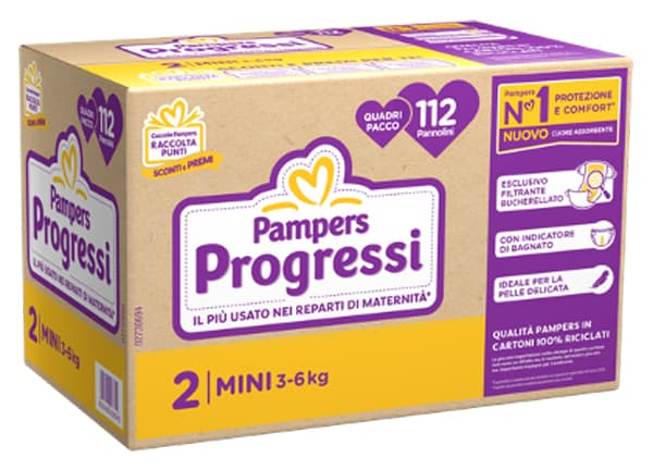 PAMPERS QUADRI PROGRESSI MINI 112 PEZZI