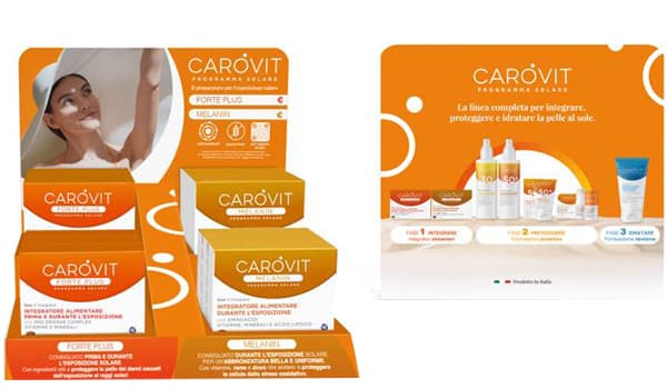 Carovit Expo Da Banco Integratori 6 Pack Carovit Melanin 20 Capsule + 6 Pack Carovit Forte Plus 30 Capsule
