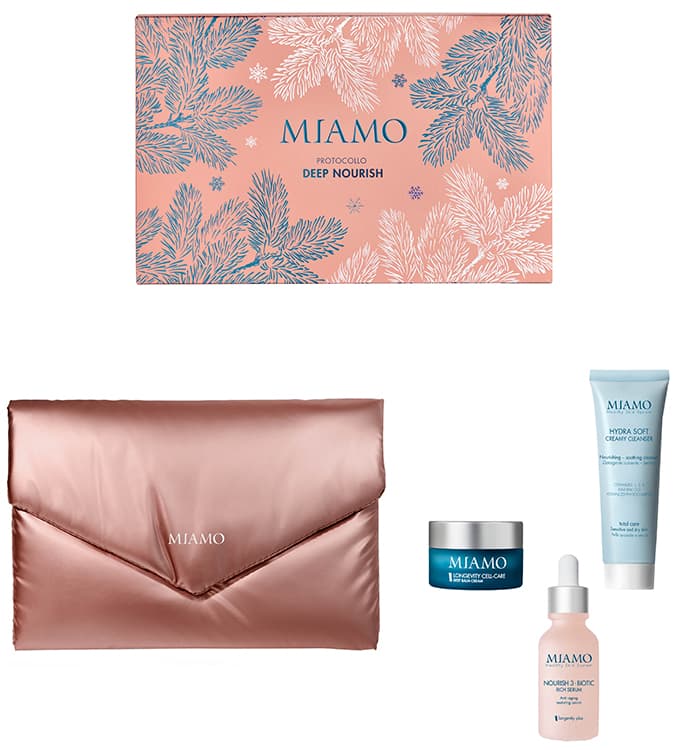 Miamo Cofanetto Protocollo Deep Nourish con Siero Viso Anti Age 30 ml + Detergente Viso 50  ml + Balm Cream 10 ml