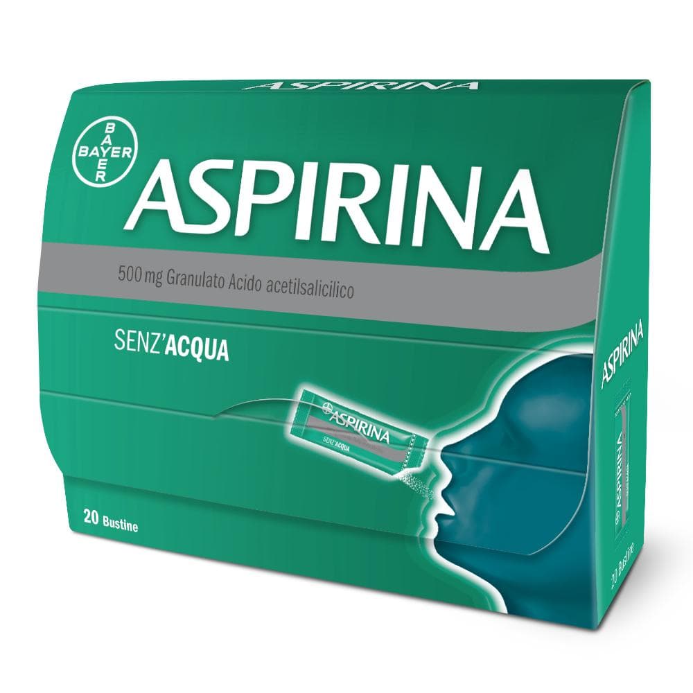 Aspirina In Granuli Senza Acqua Per Mal di Testa e Dolore 500 mg di Acido Acetilsalicilico 20 Bustine