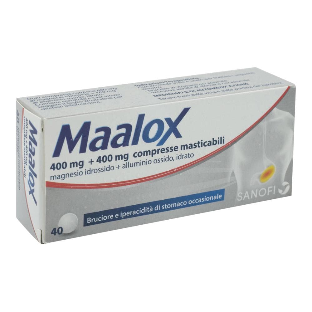 Maalox 400 mg + 400 mg compresse masticabili magnesio idrossido + alluminio ossido, idrato