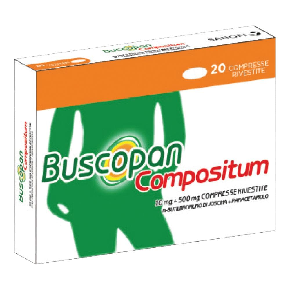 Buscopan compositum 10 mg + 500 mg compresse rivestite n-butilbromuro di joscina + paracetamolo