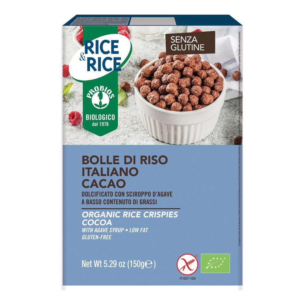 Rice&Rice Bolle di Riso al Cacao Cereali Biologici Senza Glutine Senza Zuccheri Aggiunti e Senza Lieviti