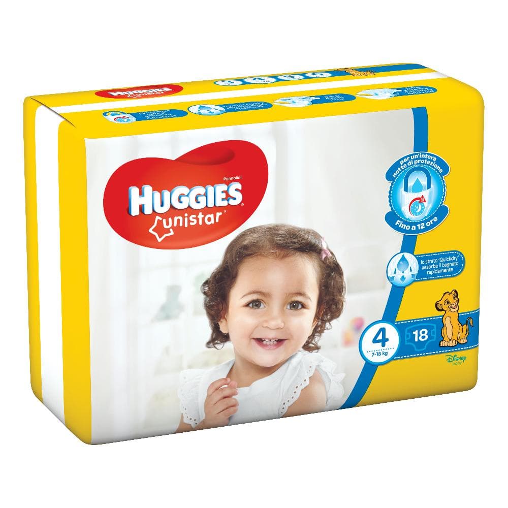 Huggies Unistar Pannolini Taglia 4 (7-18 kg) 18 Pannolini