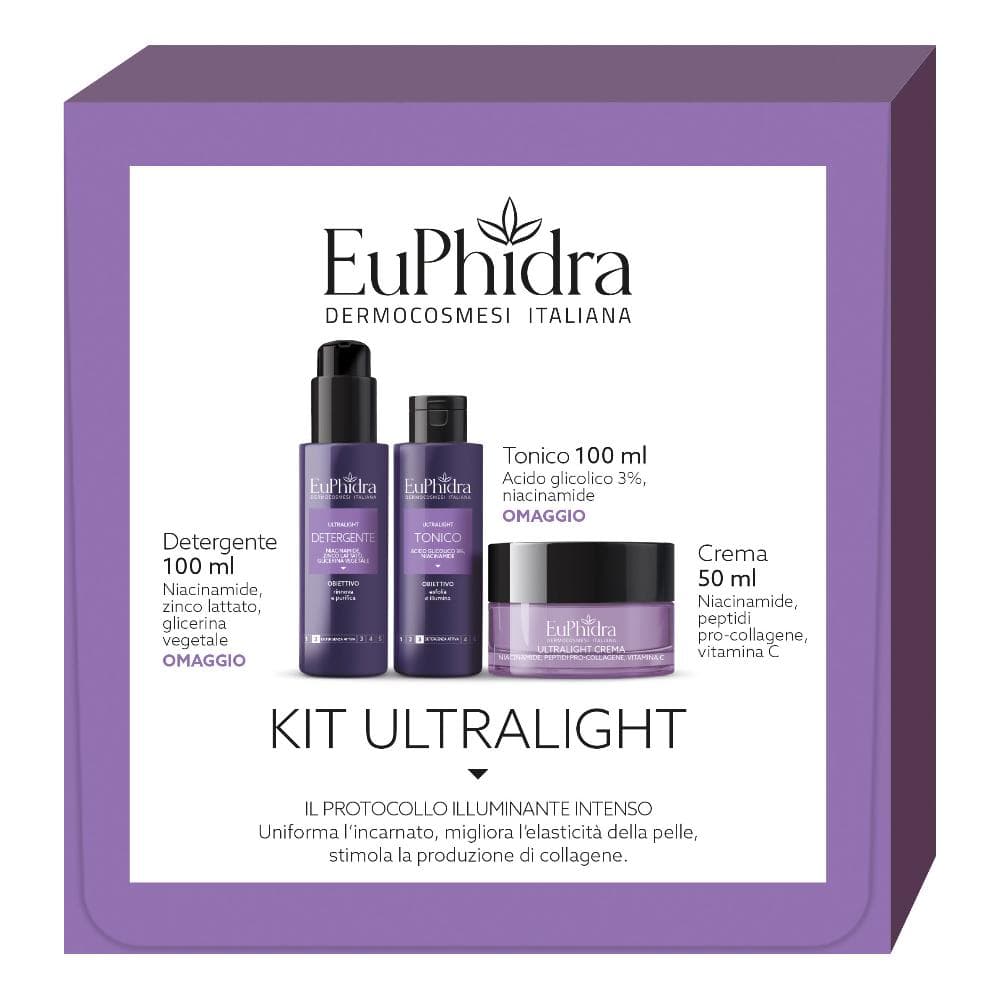 Euphidra Ultralight Kit Ultralight Crema Ricca Niacinamide 50 Ml + Detergente Niacinamide 100 Ml + Tonico Acido Glicolico 100 Ml