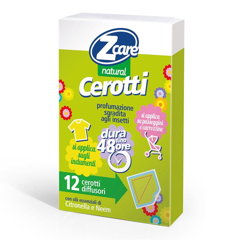 zcare natural - 12 cerotti diffusori con oli essenziali di citronella e neem