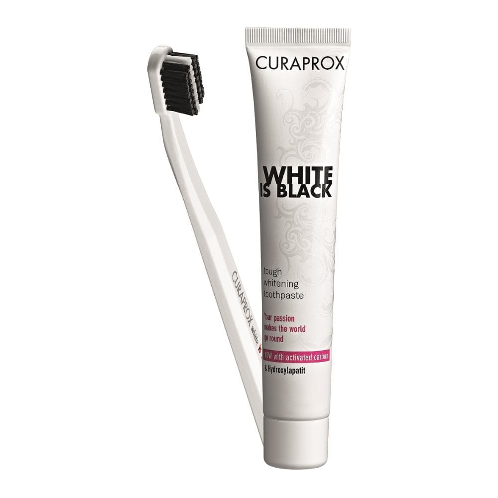Curaprox white is black set con dentifricio extra dolce da 90 ml + spazzolino white