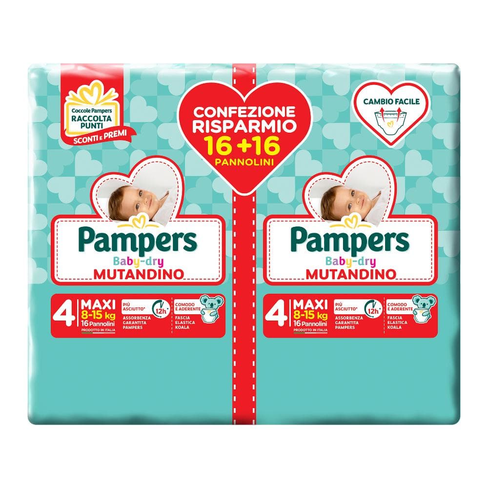 Pampers baby dry pannolino a mutandina duo dwct maxi 32 pezzi