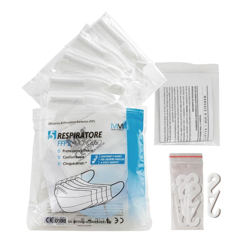 Munus Med Protezione Virus Mascherina FFP2 5PZ + Ganci