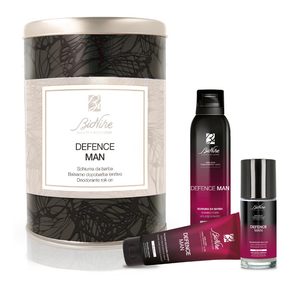 Defence man kit natale 2021 safe shave schiuma barba anti-irritazioni 200 ml + safe balm balsamo dopobarba lenitivo 75 ml + dry touch deodorante roll-on 50 ml
