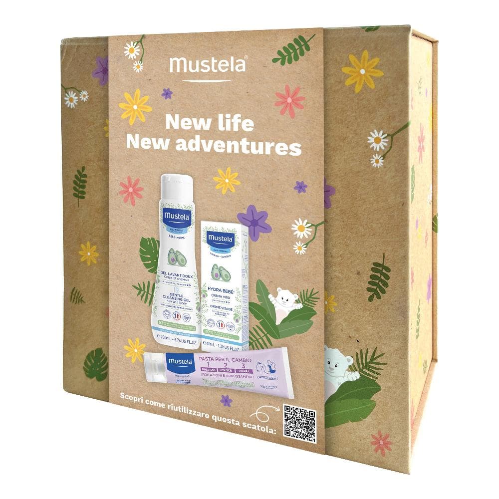 Mustela Cofanetto Riutilizzabile Con Detergente Delicato 200 ml + Hydra Bebé 40 ml + Pasta cambio 50 ml