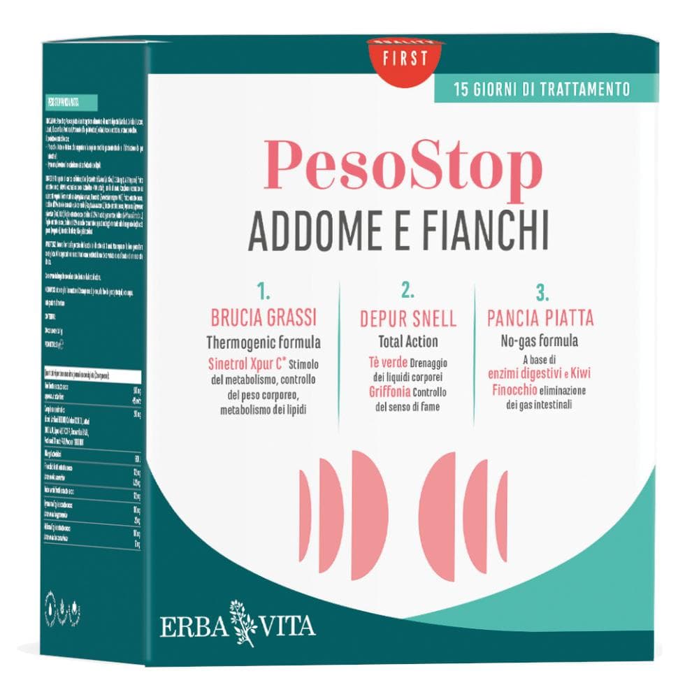 Kit addome fianchi 1 peso stop brucia grassi 60 compresse + 1 peso stop depur snell 500 ml + 1 peso stop pancia piatta 30 compresse