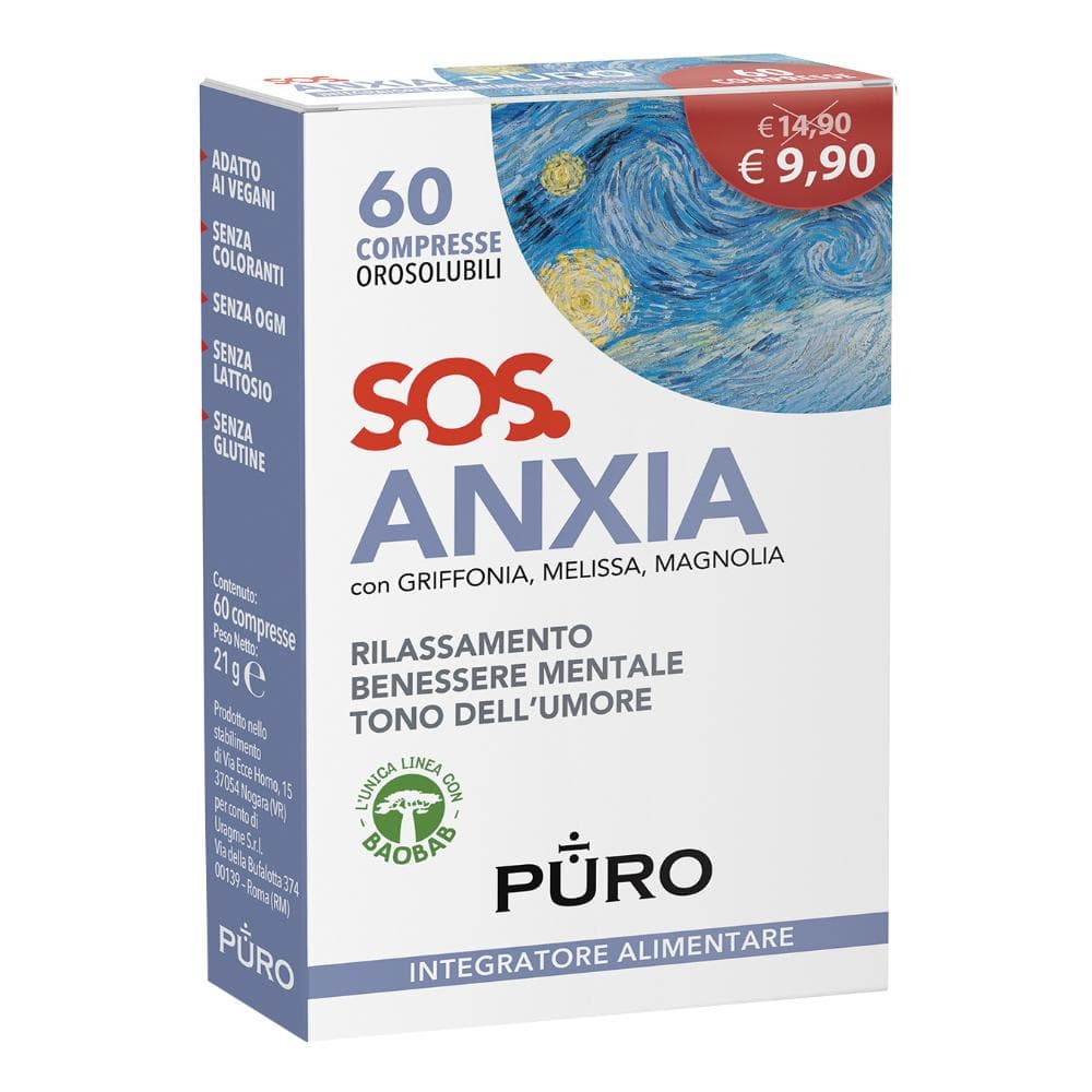 Puro SOS Anxia Integratore Benessere Mentale, 60 Compresse Orosolubili