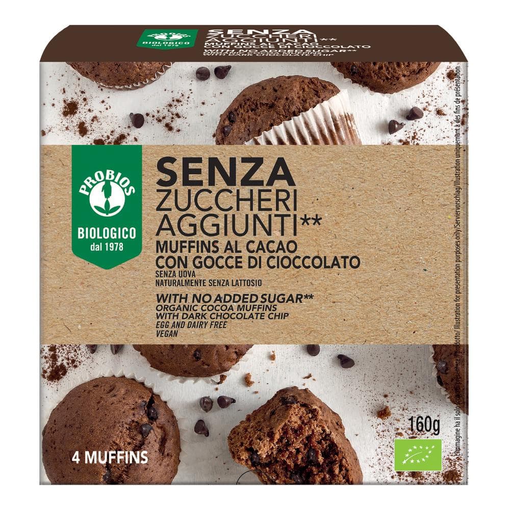 Probios Muffin Dark Gocce di Cioccolato senza zuccheri 4 pezzi da 40 g