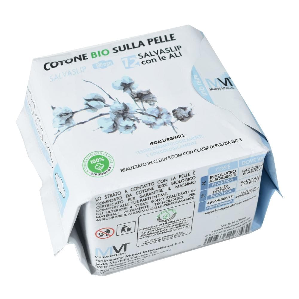 Munus Cotone Bio sulla Pelle - Salvaslip con Ali 180mm, 12 salvaslip